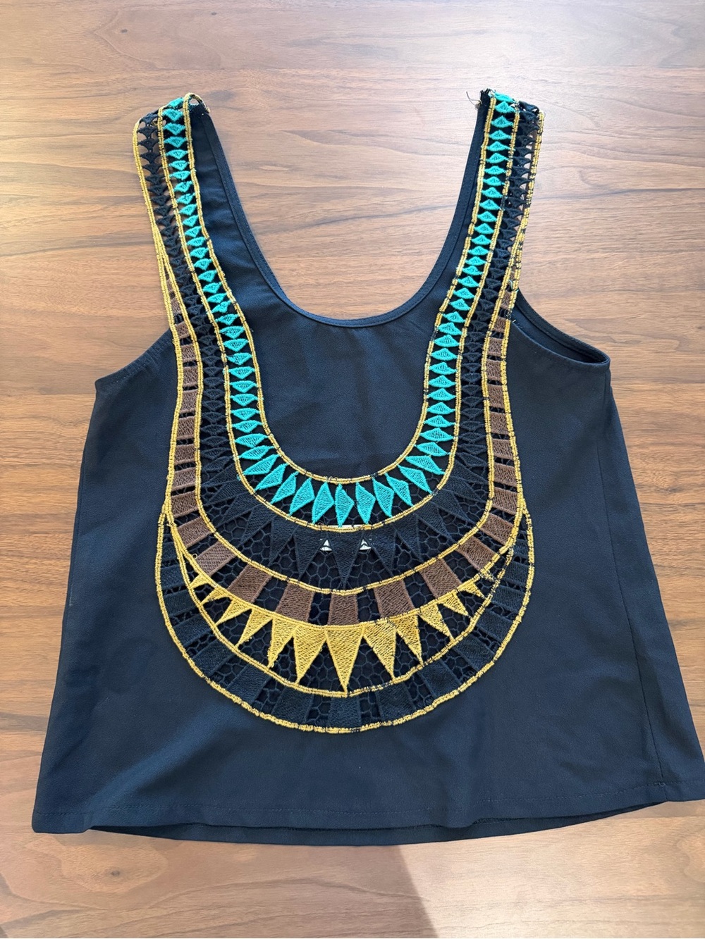 BACK SIDE low cut embellished Black Tank Top